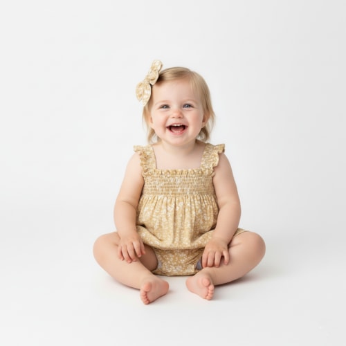 Organic Ruffle Sleeve Bubble Romper - Yellow Blossom
