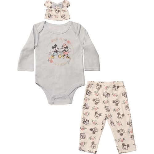 Magic Threadz Disney Clothes Baby Girls Bodysuit, Pants & Headband Set – Minnie Mouse, Bambi, Marie & Tinkerbell (0–9M)