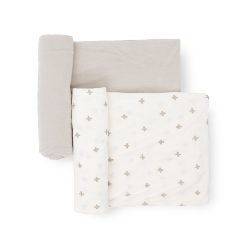 Stretch Knit Swaddle Blanket 2 Pack - Grey Cross