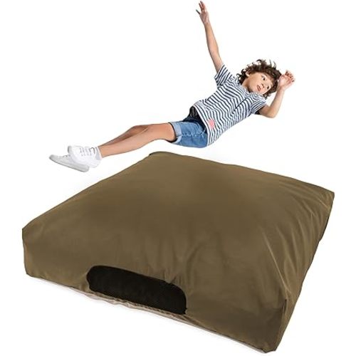 Matini Sensory Crash Pad for Kids & Adult – Crash Mat with Foam Blocks, Waterproof Cover, Non Slip Bottom, Soft Fabric Sensory Pads, Landing Mat for Jumping, Relaxing & Play - 48" x 48" (Olive)