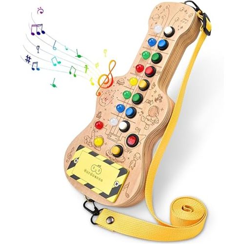 Montessori Toddler Busy Board Toys,Wooden Sensory Board ,Travel Toy for Kids with LED Light Musical Sound Buttons,Christmas & Birthday Gift for 3+ Years Old