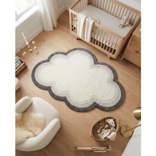 Cloud Shape Hand Tufted Wool Area Rug, Cream Grey Nursery Carpet, Kids Bedroom Floor Mat, Modern Baby Room Decor, Plush Accent