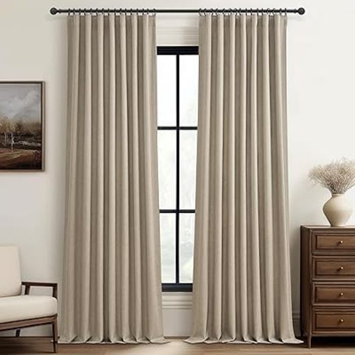 Extra Long Custom 100 Inch Curtains, 100% Blackout Curtains for Bedroom Weather Burg Thermal Insulated Noise Cancelling Pleated Heading Tape Hook Back Tab Boho Drapes 2 Panel Set (GreyBeige 50"x100")