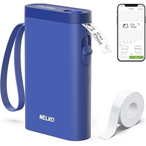 Nelko P21 Label Maker Machine with Tape, Bluetooth Label Printer, Blue