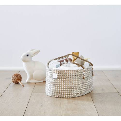 Premium Baby Diaper Caddy Organizer - Organic Seagrass Diaper Caddy Basket - Diaper Basket With Removable Divider - Diaper Storage Caddy