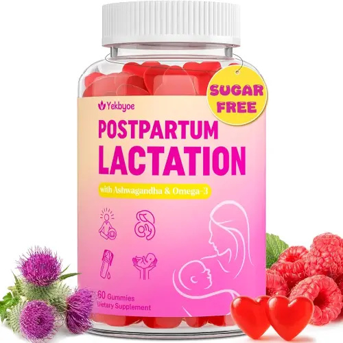 Lactation Supplement - Postpartum Lactation Support Gummies, with Milk Thistle, Ashwagandha & Omega-3, As Milk Supply Booster, for Breastfeeding & Postpartum Recovery - Sugar Free, Vegan, 60 Counts