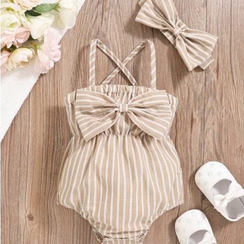 SHEIN Vintaside Kids 2pcs/Set Infant & Baby Girl Fashionable Cute Striped Off-Shoulder Bodysuit & Headband Set, Summer Party | SHEIN USA