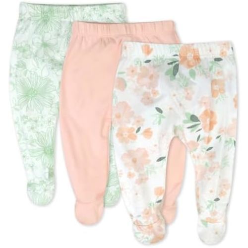HonestBaby Baby 3-Pack Footed Pants Roomy Fit Pull on Bottoms 100% Organic Cotton for Infant Baby Boys, Girls, Unisex