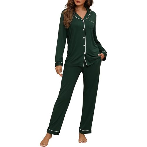 ZMJ Womens Pajamas Sets 2 Piece Long Sleeve and Pant Pj Sets Button Up Sleepwear