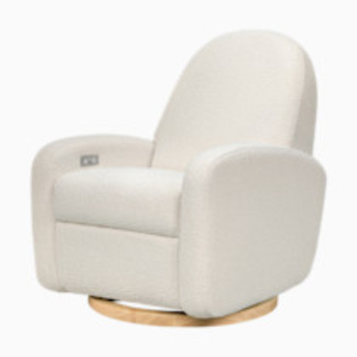 babyletto Nami Electronic Recliner and Swivel Glider - Ivory Boucle With Light Wood Base
