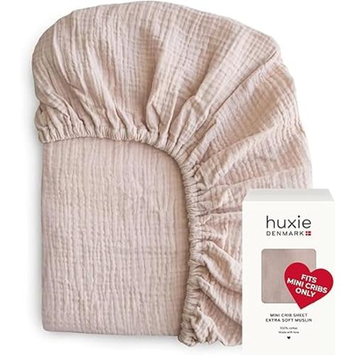 24 x 38 Mini Crib Sheets - Organic Cotton Muslin Fitted Crib Sheet Fitted for Pack and Play - Ultra-Soft and Breathable Crib Sheets for Boys and Girls (Blush)