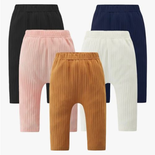Fullfamous Baby and Toddler Girl's 5 Pack Cotton Ribbed Pull On Pants Leggings 0-4 Years