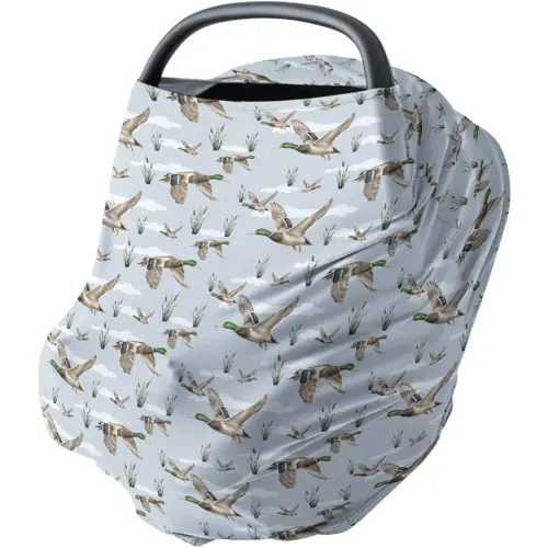 HawSkgFub Mallard Duck Hunting 5-in-1 Car Seat Cover for Baby Boy Girl Gift, Blue Wild Animal Hunter Reed Privacy Breastfeeding Nursing Cover, Newborn Infant Multi-use Carseat Canopy Carrier