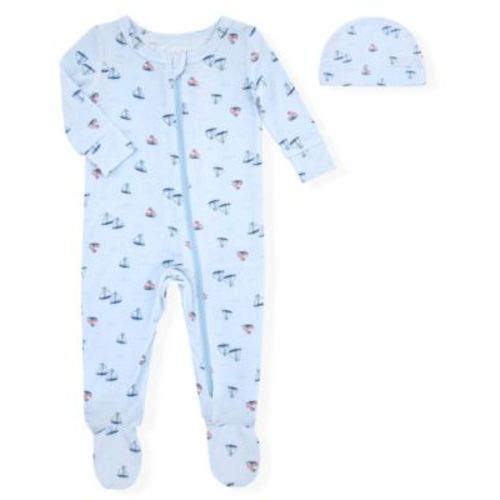 Baby Boys' Sail Boat Printed Round Neck Footie Sleep & Play and Hat, 2-Piece Set