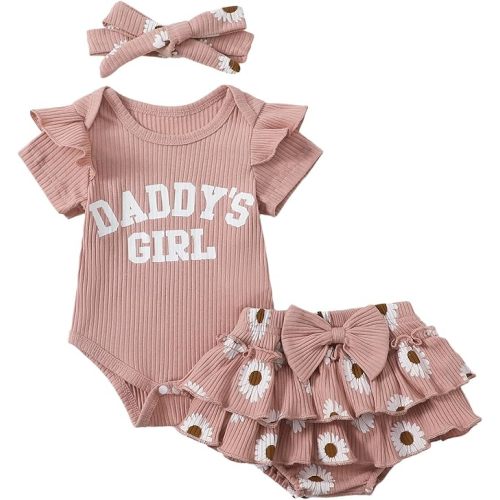 Tsnbre Newborn Baby Girl Clothes Daddys Girl Short Sleeve Romper Floral Shorts Headband Infant Summer Outfits