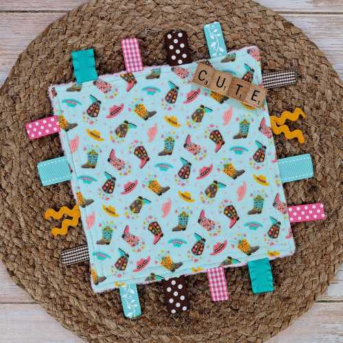 Cowgirl Crinkle Tag Toy, Baby Sensory Ribbon Toy