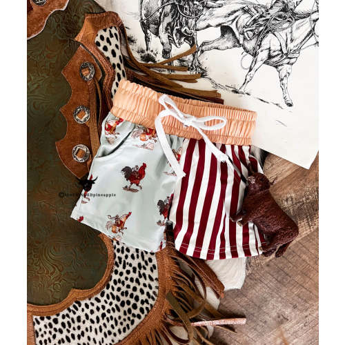 Cowboy Rooster(Tan/Red)Swim Trunks (little kid)