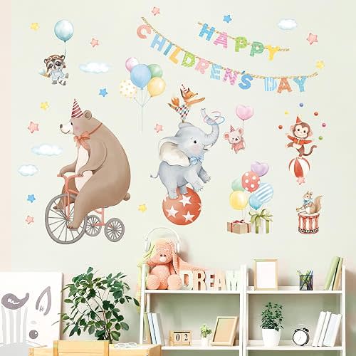 Children's Day Circus Carnival Animal Wall Stickers Balloon Elephant Bear Forest Wall Decals Baby Nursery Kids Bedroom Wall Decor