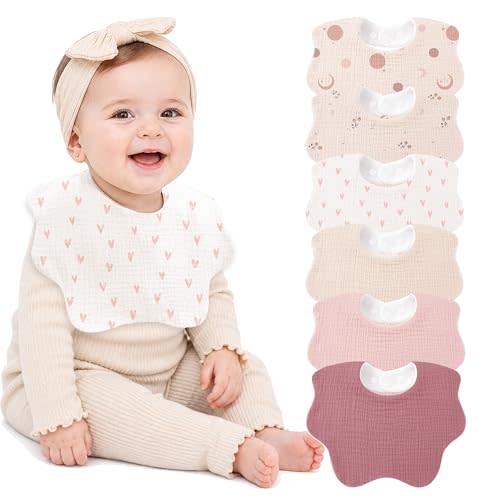 Bearmoss Muslin Baby Bibs for Drooling & Teething Cotton Drool Bib 6 Pack | Soft Absorbent Adjustable Bibs for Unisex Boys and Girls,Easy to Clean for Infant,Toddler, Newborn,Wider design,0-36 Months