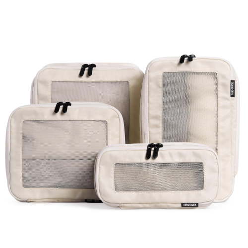 LUXERAD Compression Packing Cubes for Travel - Luggage Organizer Bags - Double Zipper Packing Cubes for Suitcases (4-Pack, Beige)