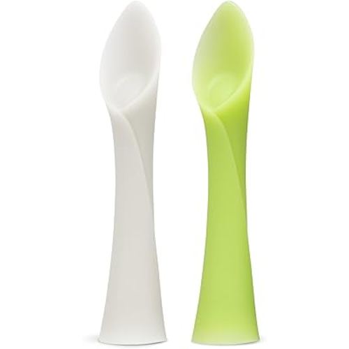 Olababy 100% Silicone Soft-Tip Training Spoon for Baby Led Weaning 2pack (Pearl/Kiwi)