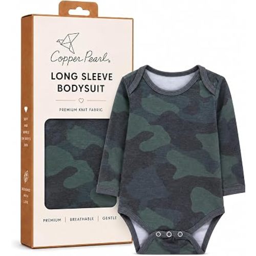 Copper Pearl Long Sleeve Bodysuit Baby: Ultra Soft Baby for Newborns, Boys, and Girls - Stylish, Comfortable, Overlap Shoulders, Premium Knit Fabric - 3-6 Months, Hunter