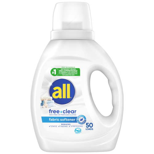 all, Liquid Fabric Softener, 34 fl oz, Free Clear, Hypoallergenic