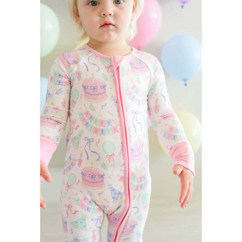 Bamboo Convertible Zipper Romper | Birthday Bash Pink