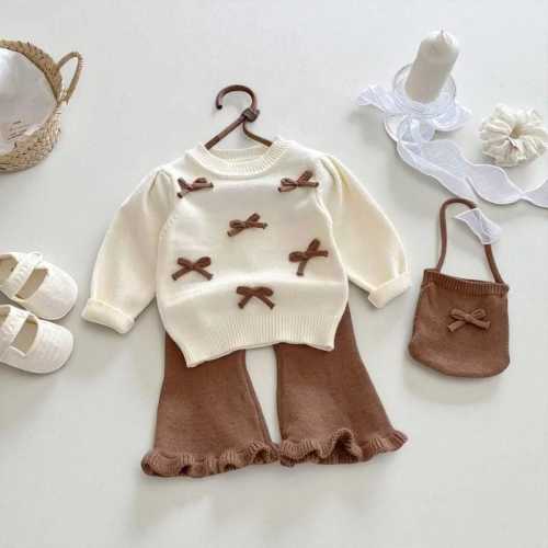 Coquette Knit Baby Outfit: Sweater, Ruffle Pants & Purse