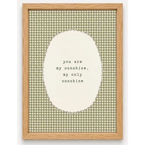 Framed You Are My Sunshine Canvas Wall Art, Green Gingham Print 8x10 Inch