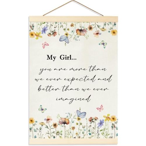 My Girl You Are More Than We Expected Flag Banner,Girls Room Decor, Canvas Wall Art, Watercolor Wildflowers, Nursery Decoration For Daughter