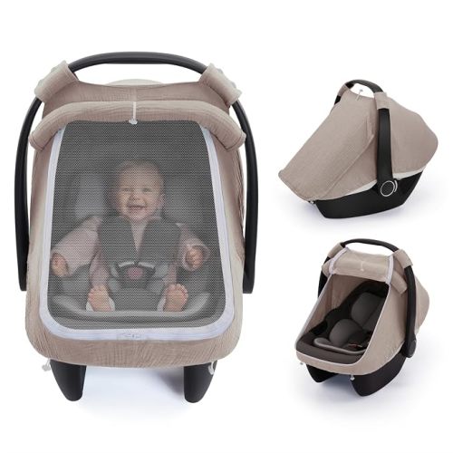 Blissful Diary Muslin Baby Car Seat Cover, Infant Canopy, Roman Green
