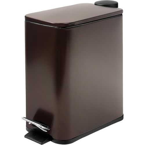 Stainless Steel Small Trash Can with Lid & Step Pedal - 5 Liters/1.3 Gallon Soft Close Garbage Can with Removeable Inner Bucket - Trash Cans for Bathroom, Bedroom, Kitchen & Office (Bronze)