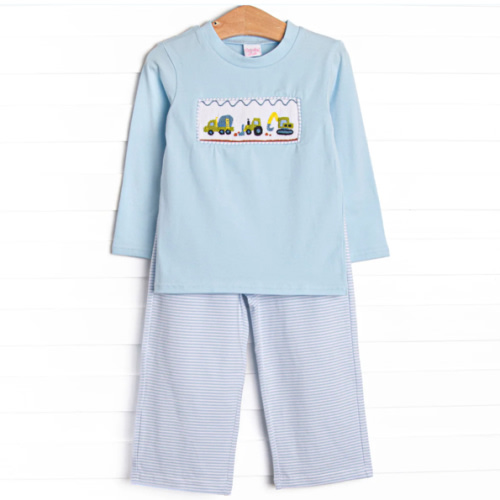 Caution Construction Smocked Pant Set, Blue – Stitchy Fish