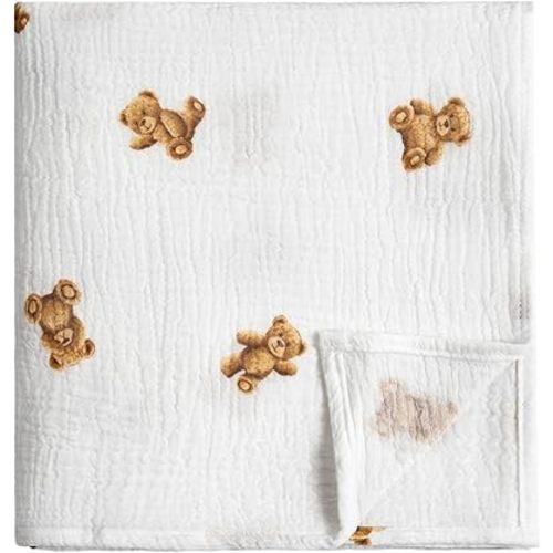 Muslin Swaddle Blanket, 100% Cotton Receiving Blanket Soft and Breathable Swaddle Wrap for Baby Boys and Girls, Bears