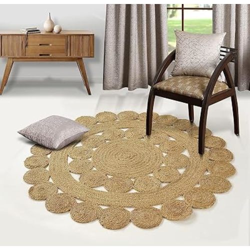 GRUHUM Jute Area Rug 6ft Round Natural Hand Woven Boho Charm Farmhouse Rug
