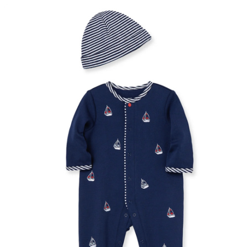 Sailboats Footed One-Piece And Hat