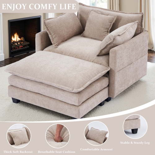 Gexpusm 40'' Wide Modern Accent Chair & Single Sofa Lounge for Living Room, Chenille Oversized Armchair with Ottoman, Khaki