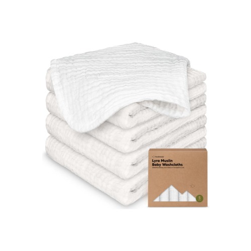 5-Pack Lyra Muslin Baby Washcloths, One Size
