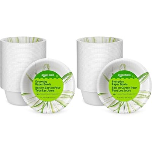 Amazon Basics Everyday Disposable Paper Bowls, 10 oz, Microwave Safe, Soak Proof, White, 70 Count (Pack of 2), Packaging May Vary