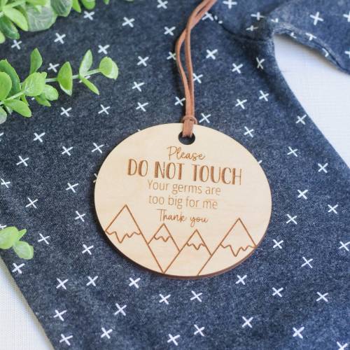 Do Not Touch Baby Sign - Mountain - Car Seat Sign, Baby Germs Tag, Preemie Sign, Baby Shower Gift, New Baby, Baby Carrier Sign, Stroller Tag