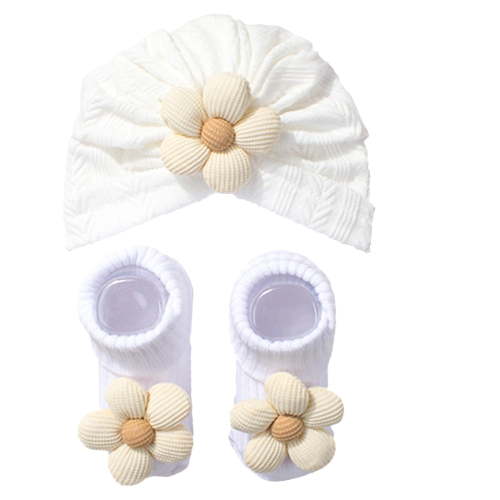 AJGRHE Adorable Baby Wheat Print Hat And Socks For Cute Floral Baby Hat And Sock 2 Piece For 0 3 Years White 0-36 Months
