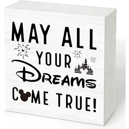 Inspirational Sign, May All Your Dreams Come True! Little Mouse Decor, Wood Box Decor Sign, Farmhouse Home Office Desktop Decoration, Inspirational Gift For Friend Colleague