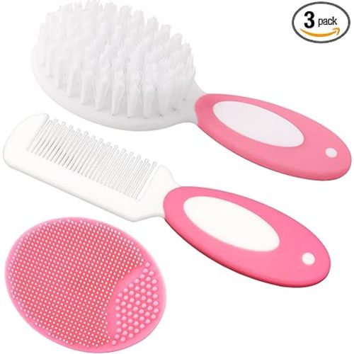 Baby Hair Brush, Cradle Cap Brush, Baby Hair Comb, Baby Hair Brush and Comb Set for Newborns & Toddlers, Baby Brush Soft Bristles, Ideal for Cradle Cap, Perfect Baby Registry Gift (Pink)