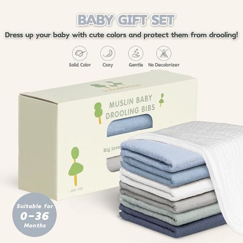 Muslin Baby Drool Bibs 6Pack Soft Square Adjustable Baby Bandana Bibs for Unisex Girls & Boys - Blue