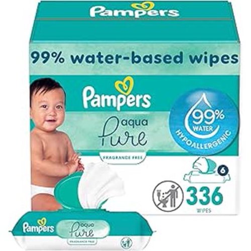 Pampers Aqua Pure Sensitive Baby Wipes, 99% Water, Hypoallergenic, Unscented Baby Wipes, 336 Baby Wipes Total (6 Flip-Top Packs)