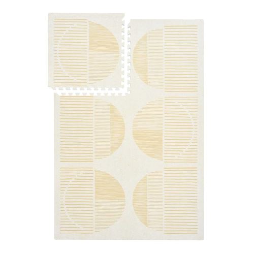 PopsyKosy Premium Exercise & Baby Foam Play Mats - Stylish & Large Non-Toxic Odorless Floor Mat - 6 Tiles - Spacious 6ft x 4ft - Peel-Resistant Reinforced, Soft Thick, Waterproof - Ecru Linen
