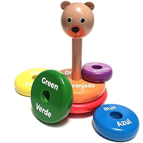 Baby Toys Wooden Stacking Rings - Bilingual Educational Toys for 2 Year Old | Learn Rainbow Colors in English & Spanish | Wood Building Blocks with Toddler Games Learning Activities Ebook