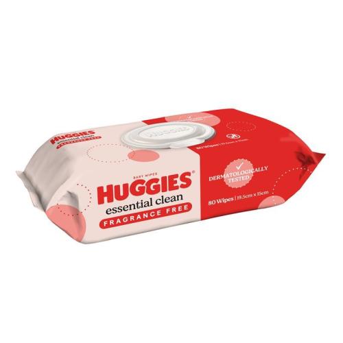Huggies Essential Clean Baby Wipes Fragrance Free 80 Pack