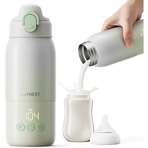 Portable Bottle Warmer for Travel, 2.5-Min Fast Heating, 12oz Baby Bottle Warmer for Breastmilk & Formula, 6 Temp Settings, Ideal for Airplane, Car, and Outdoor Adventures